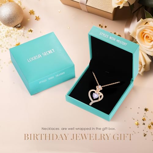 Rose Flower Heart Birthstone Necklace Gifts for Women, 925 Sterling Silver Fine Jewelry, Pendant Heart Necklace Birthday Anniversary Christmas Gift for Women Wife Mom Girlfriend Lady