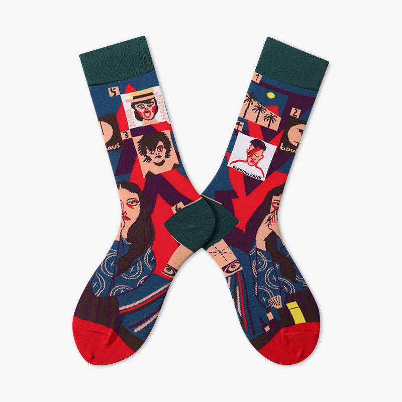 New French Head Couple In Tube Jacquard Cartoon Socks